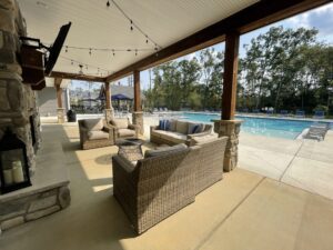 Covered outdoor lounge at Towns at Swift Creek 3 & 4 bedroom townhomes for rent in Midlothian, VA