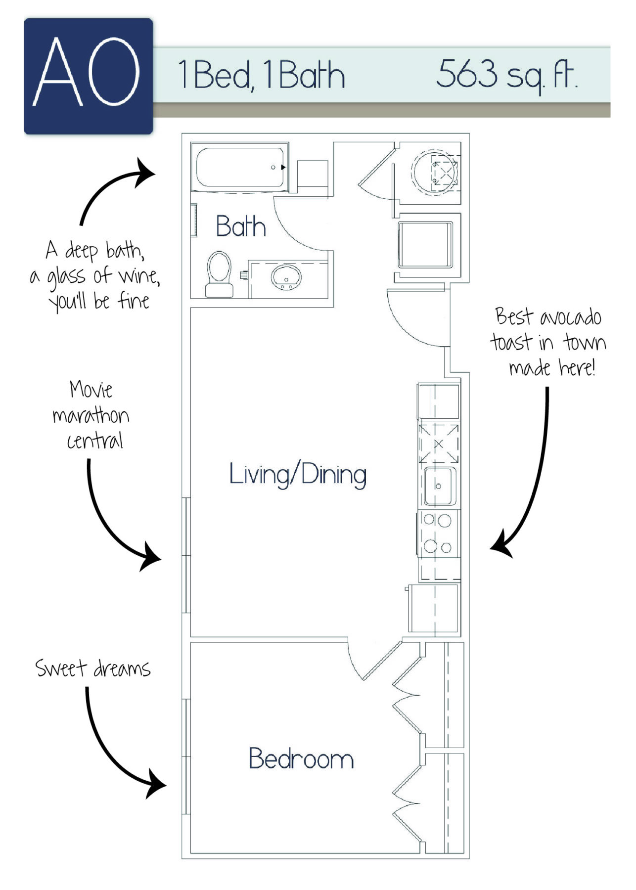 Emilia 1 bedroom 1 bath apartment at Marcella at Gateway