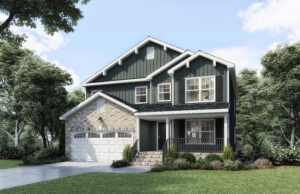 Elmsted B elevation with brick accent by Boyd Homes.